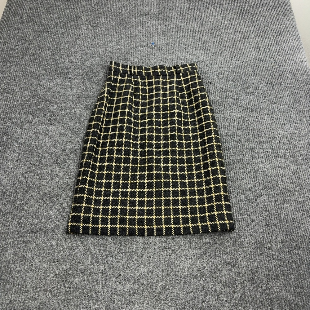 Vintage Richards Skirt Women 10 Black Wool Blend Plaid Pencil Midi Retro Classic